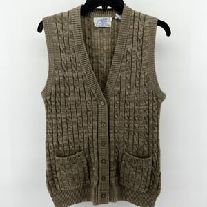 Northern Isles Vintage Cable Knit Sweater Vest Brown Acrylic Pockets Size 38 Med